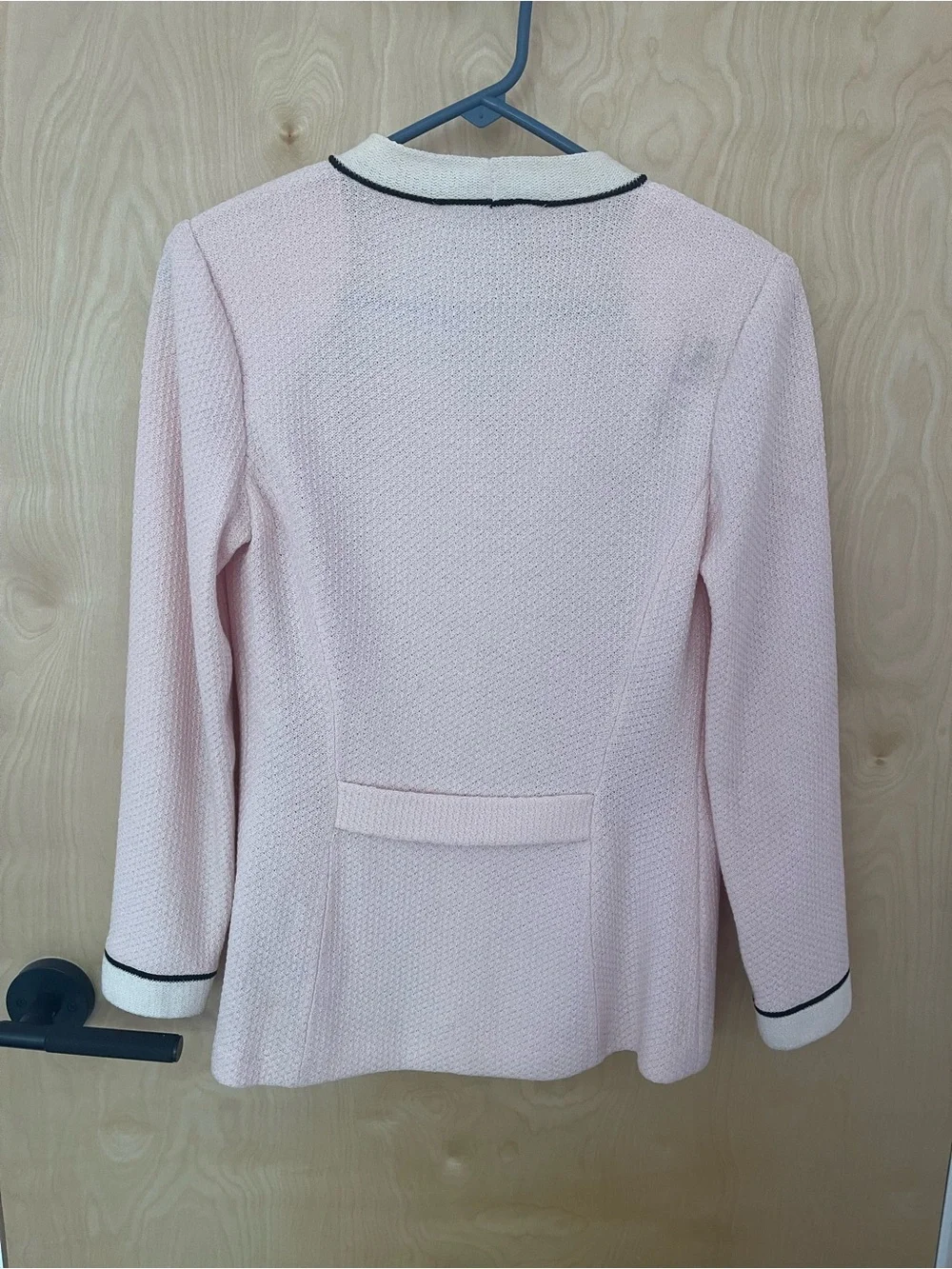 Vintage St. John Blush Pink Knit Cardigan with Cream Trim and Black Piping